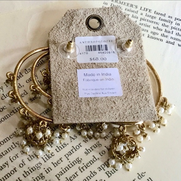 Anthropologie Hoop Earrings Hanging Pearl Tassel - Picture 3 of 3